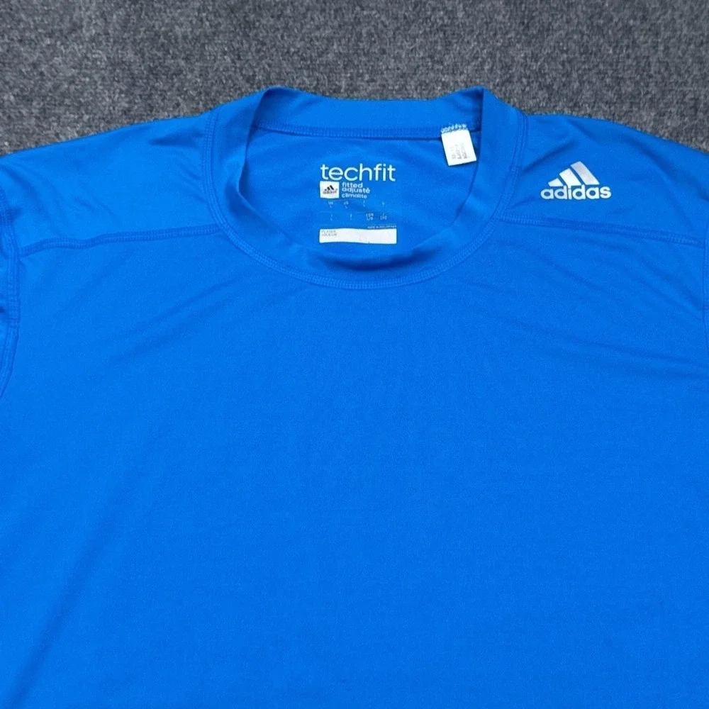 adidas techfit climalite T Shirt Mens Size Large Blue Athleisure‎ Crew Neck